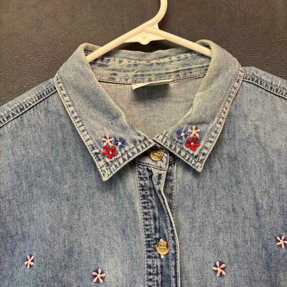 Vintage Bobbie Brooks Denim Shirt Floral Embroidered 2XL Button Up Cottagecore - Picture 7 of 12